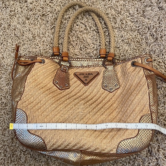 Prada Natural Woven and Metallic Snakeskin Trim Large Tote - Picture 13 of 16